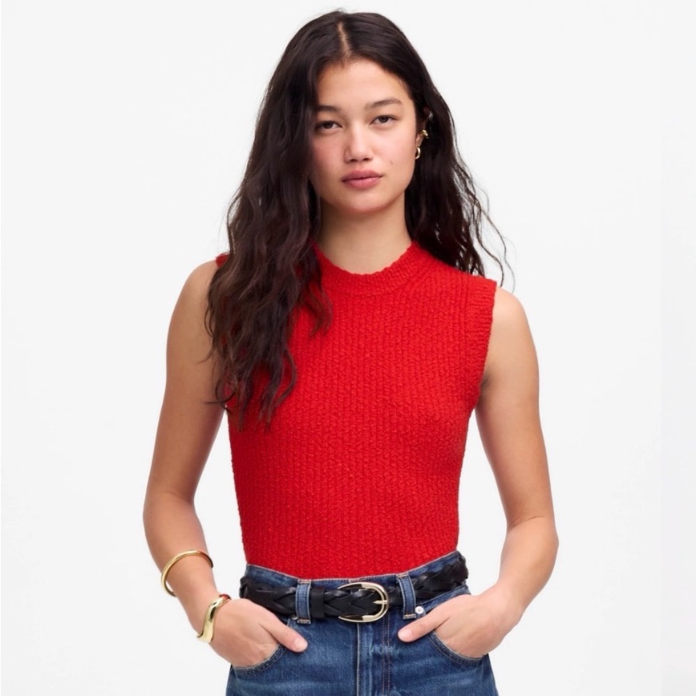 Madewell Bouclé Knit Sweater Tank in red size small